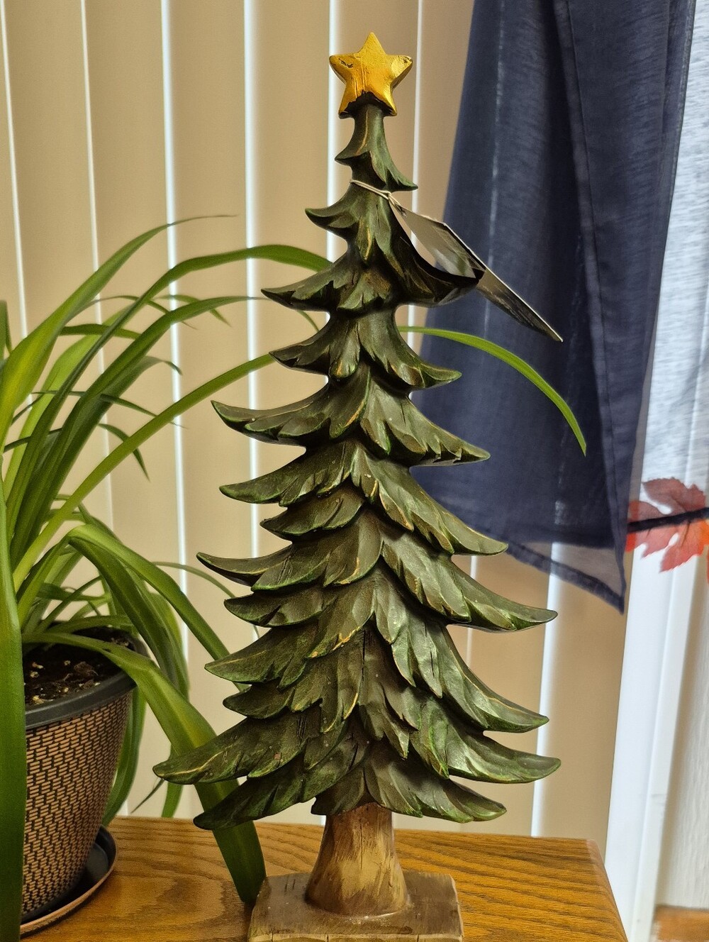 Green Wooden Christmas Tree Holiday Decor with Gold Star. NEW WITH TAGS - Picture 3 of 7